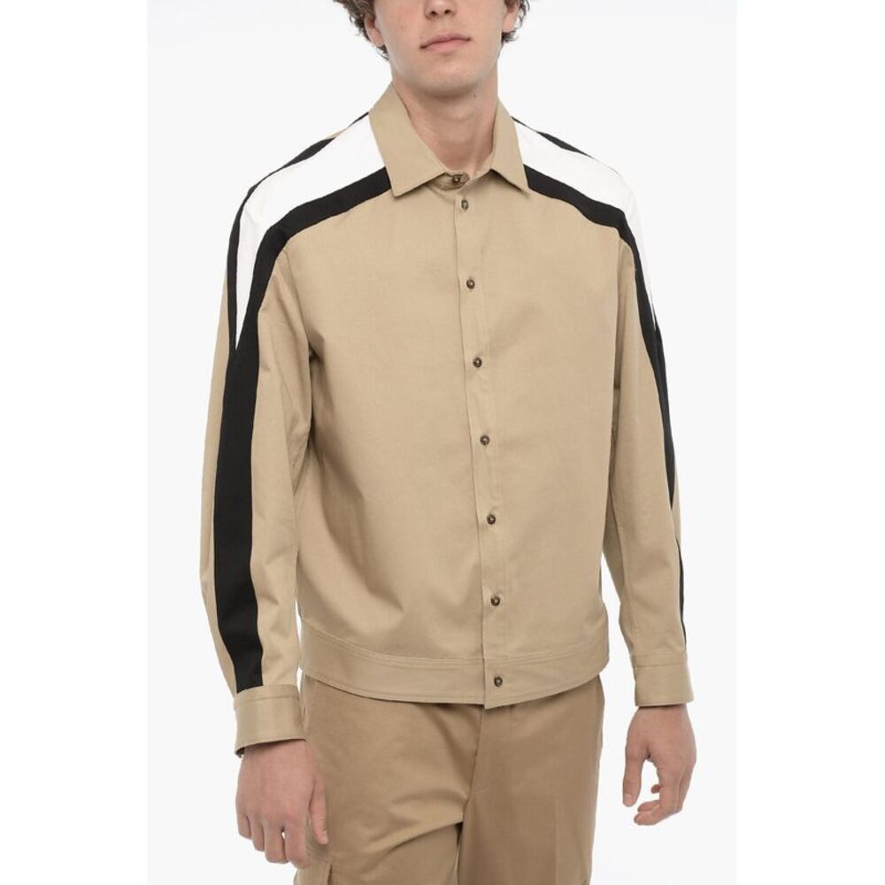 Cotton Overshirt with Contrasting Side Stripes